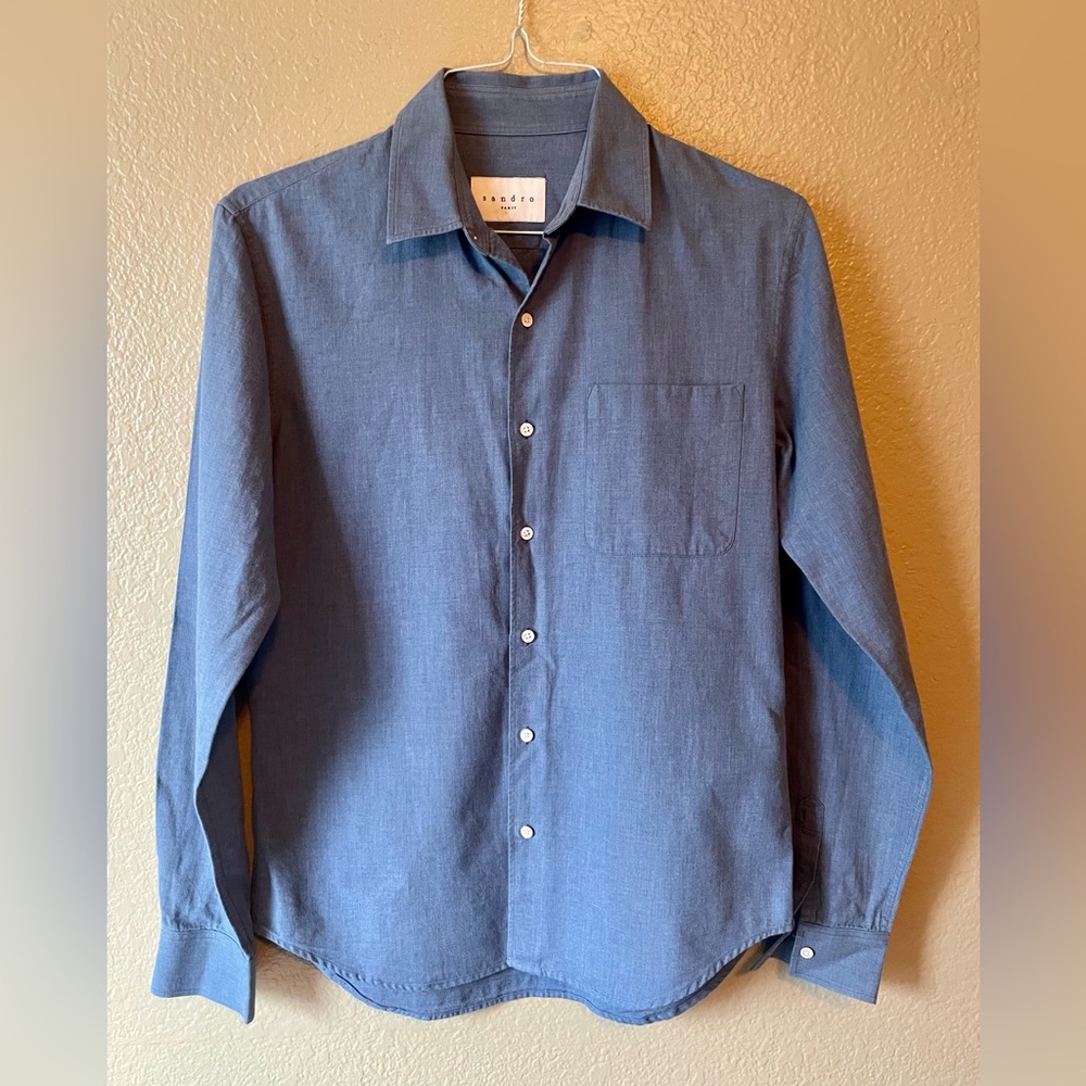 Sandro chambray light denim button down shirt